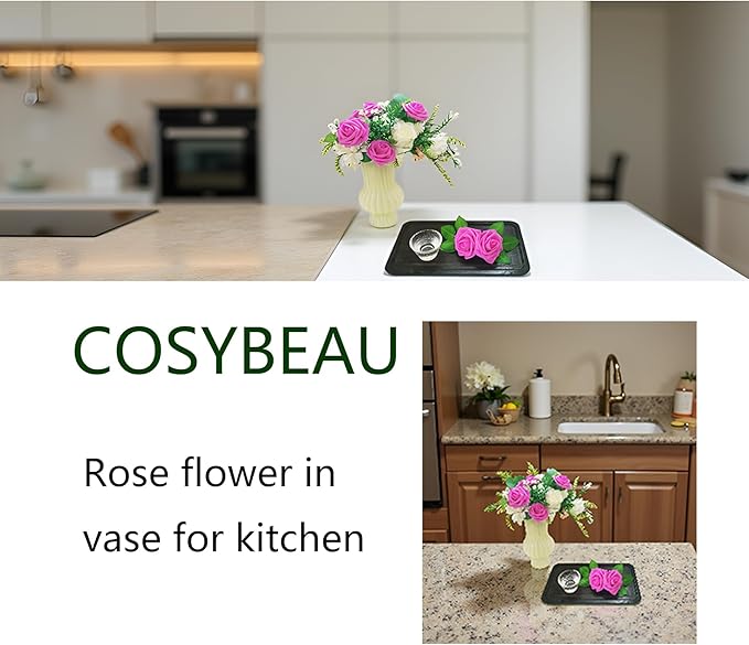 Artificial Flowers 25pcs Fake Roses, Hot Pink Foam Rose Faux Flower for DIY Wedding Bouquets Bridal Shower Centerpieces Floral Arrangements Home Decorations Party Backdrops Table