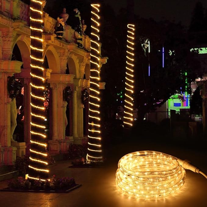 Brizled Warm White Rope Lights, 18ft 216 LED Rope Lights Waterproof, 120V Plugin White Christmas Light Connectable with Clear PVC Tube, Indoor/Outdoor Decorative Tube Light for Backyards, Garden Patio