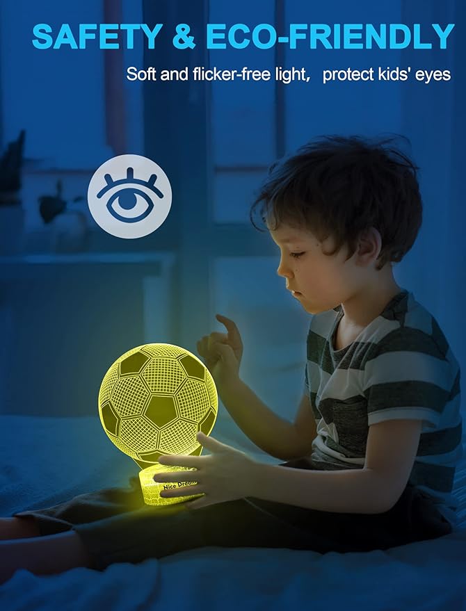Nice Dream Soccer Night Light for Kids, 3D Illusion Night Lamp, 16 Colors Changing with Remote Control, Kids Room Decor, Toys Gifts for Children Boys Girls