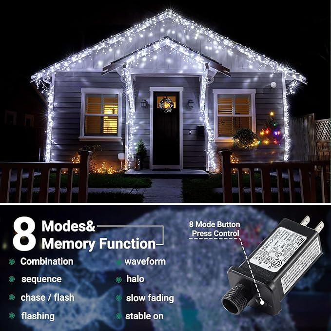 Quntis 164ft 2000 LED Cluster Christmas String Lights - 8 Modes Christmas Tree Lights - Outdoor Waterproof Dark Green Wire Christmas Lights Plug in for Holiday Wedding Party Home Decor, White