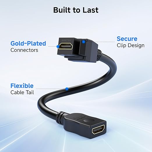 Cable Matters 2-Pack HDMI Keystone Jack Pigtail Cable in Black - 8 Inches