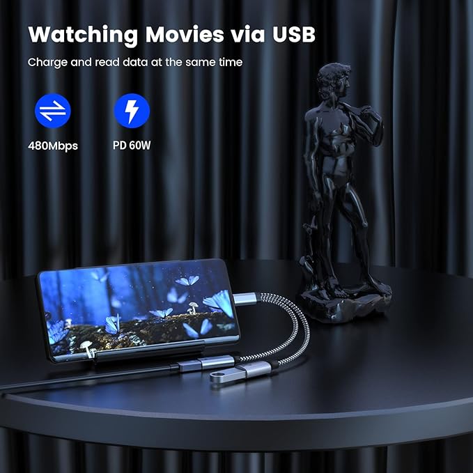 USB C OTG with Charging OTG adapter Type C OTG Splitter with 60W PD Fast Charge Compatible for steam deck,Galaxy S26,Switch,Google Chromecast with Google TV,Onn TV 4k Plus,Pi-KVM,3D Printer,Octa4a