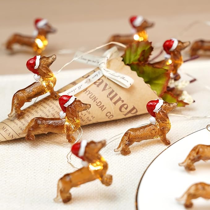 BOHON Dachshund Christmas Lights 10ft 30 LEDs Weiner Dog Christmas Decorations Fairy String Lights Battery Operated Dachshund Gift for Indoor Party Tree Puppy Pet Themed Ornament with Remote
