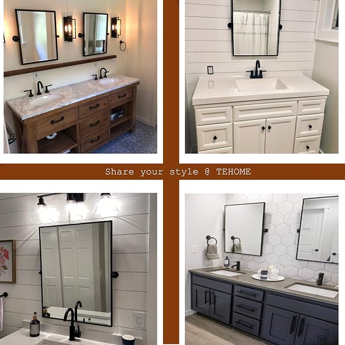 Black Metal Framed Pivot Rectangle Bathroom Mirror Tilting Beveled Vanity Mirrors for Wall, Overall 23.9 x 24 inches (Mirrror 20 x 24 inches)