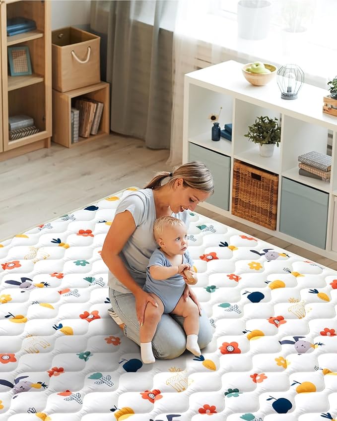 Odorless Premium Foam Baby Play Mat 50" x 50", Soft Microfiber Fabric Crawling Mat for Floor- Comfortable and Hypoallergenic, Non-Slip Cushioned Floor Playpen mat for Infants,Babies,Toddlers