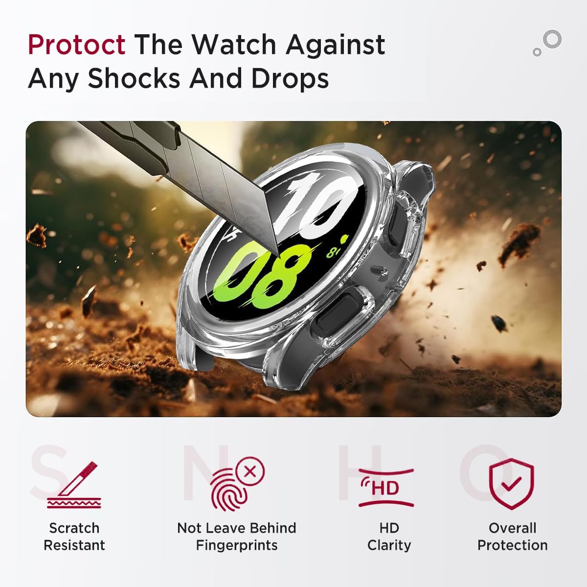 Miimall Waterproof Case for Samsung Galaxy Watch 4 & 5 40mm, Protective Bumper Case with Tempered Glass Screen Protector