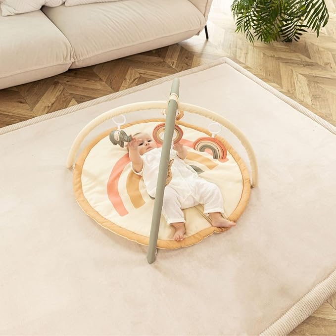 Premium Baby Play Mat 60”x 80” Beige – Cloud-Soft Coral Velvet Memory Foam Rug for Crawling & Play – Non-Slip, Water-Resistant, Care Tummy Time Mat – Non-Toxic Padded Playmat