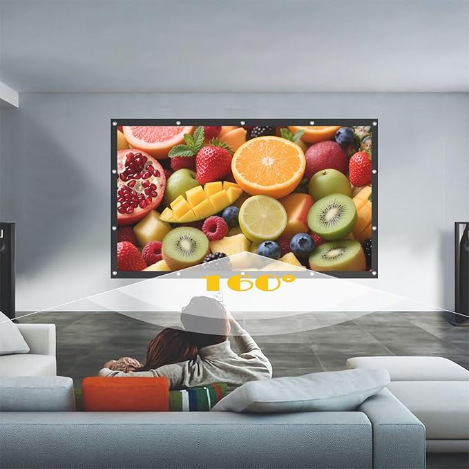Projector Screen Portable Movies Screens 16:9 Foldable Wrinkle-Resistant Fabric with Dual Adhesive/Nail Hooks for Stable Wall Mount, Ideal for Home Theater & Movie Nights (150 inches)