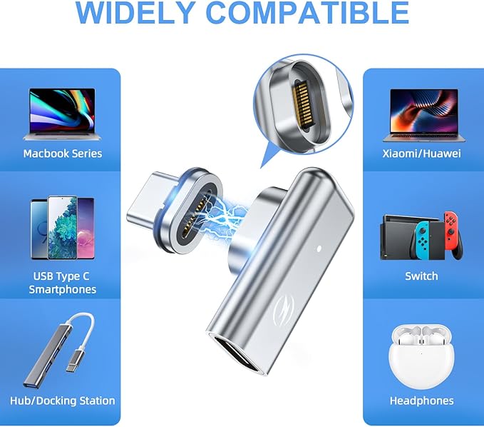 USB C Magnetic Adapter, (2 pack) 24Pins Magnetic USB C Adapter with PD 100w Charge USB3.1 40Gbps Data Transfer 4K 60Hz Video Compatible for Thunderbolt 3/4 MacBook Pro/Air and More Type C Devices