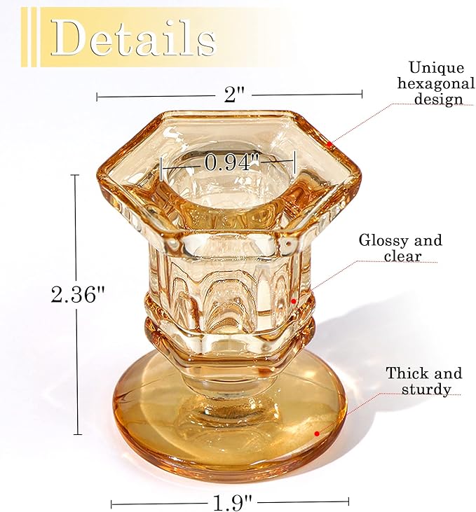 Glass Candle Holders Set, 12 Pcs Gold Candlestick Holders Bulk, Taper Candle Holders for Wedding, Festival Table Centerpiece,Home Decoration