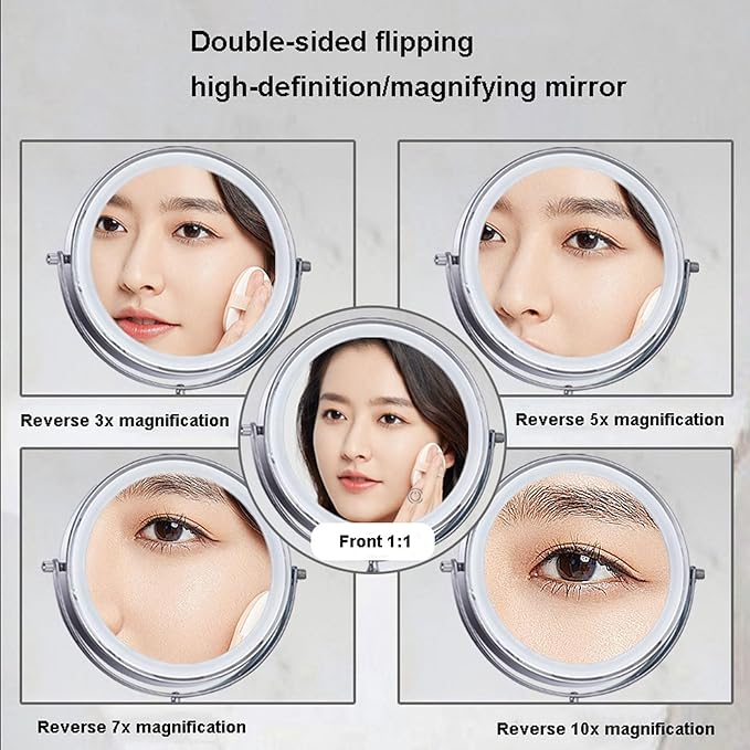 Makeup Mirror Wall Mounted Extra Long Arm, Cosmetic Mirror Magnification, Vanity Mirror 360° Swivel Extend and Fold, Double Sided Bathroom Shaving Mirror Magnifying Mirror Wall Mounted