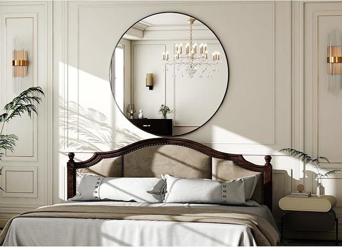 HARRITPURE 48 Inch Round Mirror, Black Circle Bathroom Mirror, Modern Aluminum Alloy Frame Large Vanity Wall Mirror for Living Room, Bedroom, Entryway