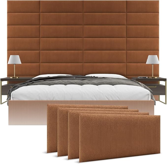 Vänt Upholstered Wall Panels - King/Cal King Size Wall Mounted Headboards - Ribbed Terracotta - Twin/King - Set of 4 Panels (Each Individual Panel 39"x11.5")
