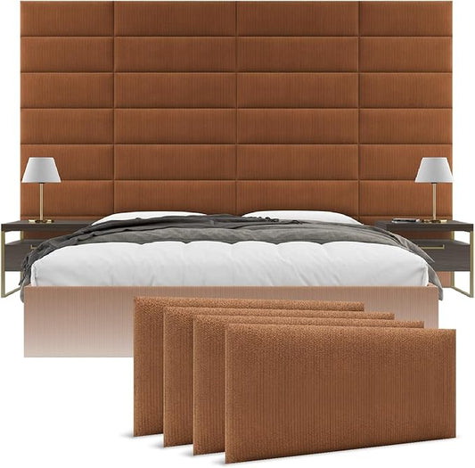 Vänt Upholstered Wall Panels - King/Cal King Size Wall Mounted Headboards - Ribbed Terracotta - Twin/King - Set of 4 Panels (Each Individual Panel 39"x11.5")