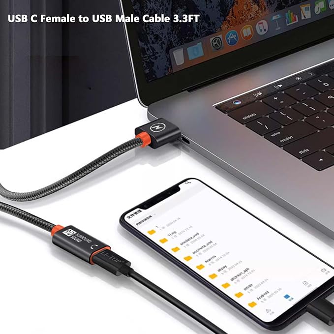 USB C Female to USB Male Adapter 3.3Ft, Type C to A Charger Cable, Upgraded Type C to USB Male Adapter High-Speed Data Transmission for Laptop, Charger, Power Bank, U Disk