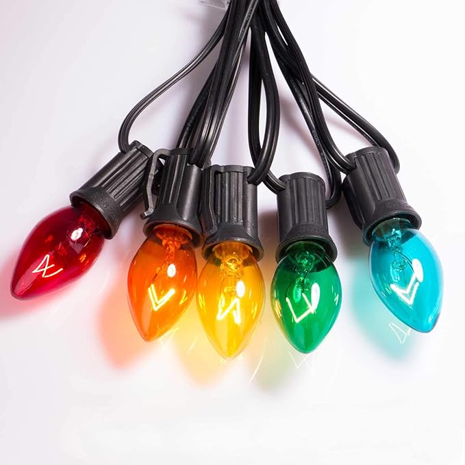 Brightown 50-Pack C7 Christmas Replacement Bulbs, C7 Clear Incandescent Bulbs for Christmas Light Strings, E12 Candelabra Base, 5 Watt, Multi-Color