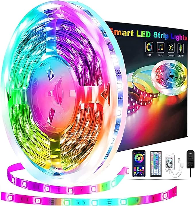 Led Lights 50ft Smart APP Control Music Sync Strip RGB Color Changing Led Lights for Bedroom Kitchen and Party