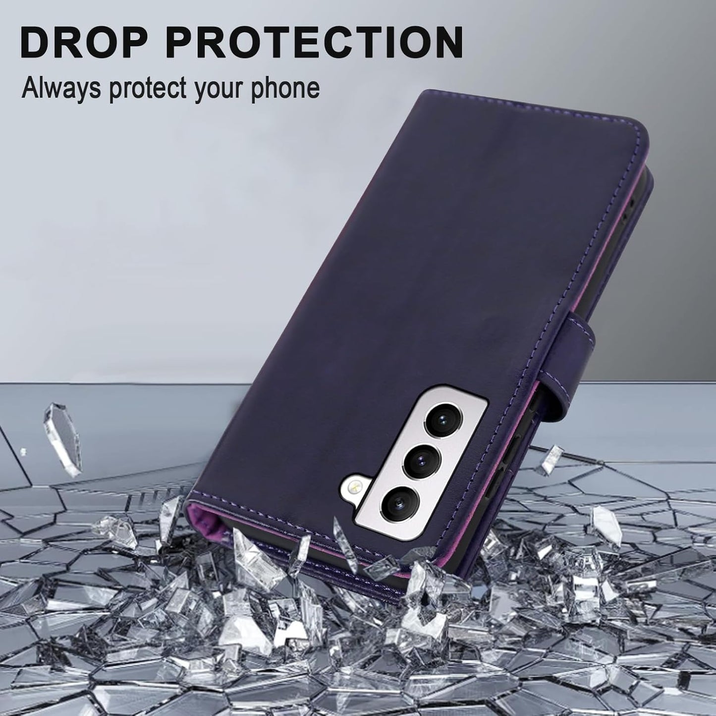 MONASAY Flip Folio Leather Wallet Case for Galaxy S22 5G, Purple, with Screen Protector & RFID Blocking, Credit Card