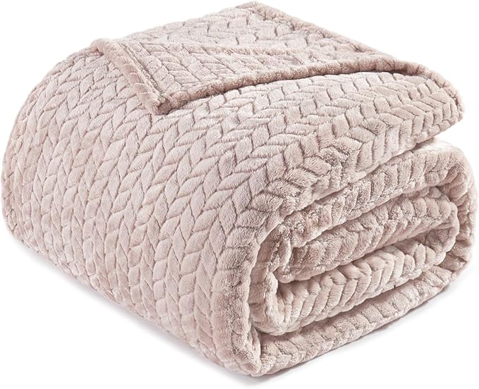 Exclusivo Mezcla Fleece Twin Size Blanket for Bed, 90x66 Inches Soft Cozy Jacquard Flannel Blankets, Lightweight Fuzzy Plush Warm for Winter, Camel