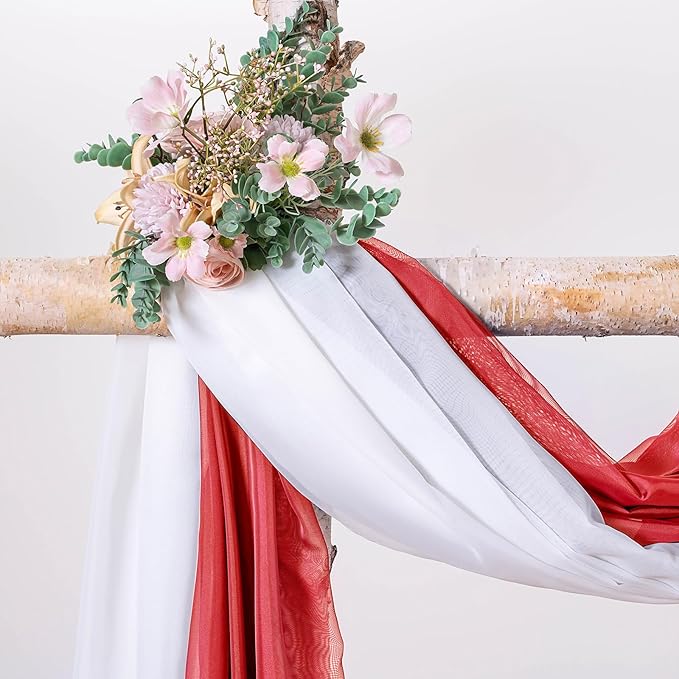 MIULEE Christmas Sheer Window Scarf Valance Extra Long Topper Elegant Swag Curtains Luxury Draping Fabric for Wedding Arch Party Ceremony Canopy Bed Living Room, 37'' x 216'', 1 Panel Red