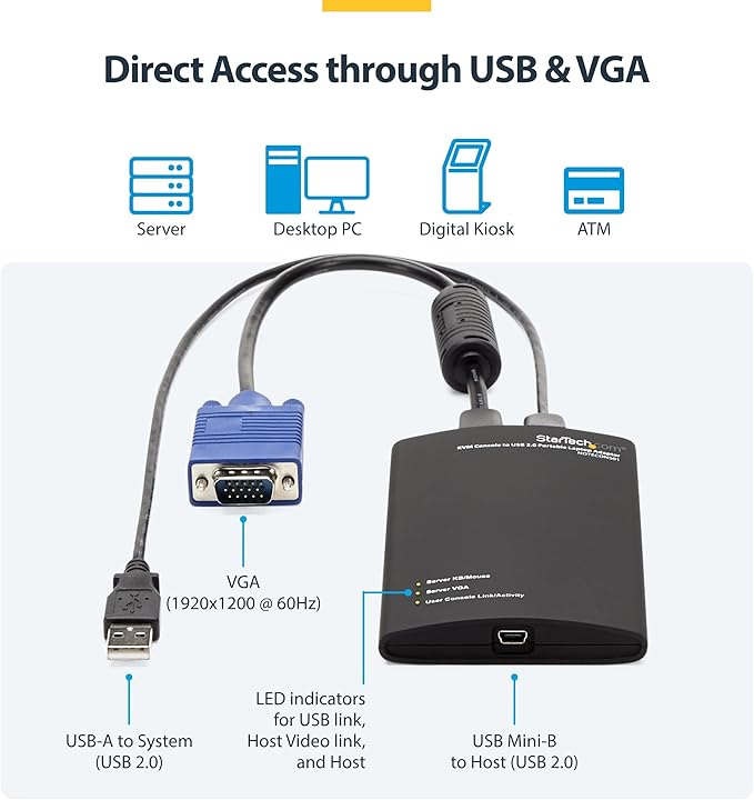 StarTech.com Portable Laptop Crash Cart Adapter for Server Management, USB/VGA KVM Console, Windows/Linux/MacOS - TAA
