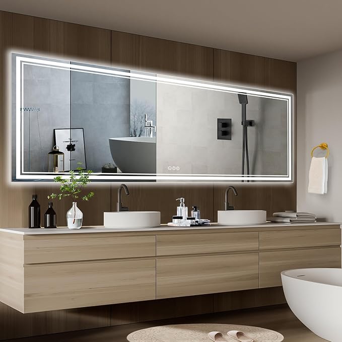 110x40 Inch Led Mirror for Bathroom with Front Light and Backlit, Dimmable Anti Fog Wall Bathroom Mirror with Led Lights, Water Proof, Decor Vanity Mirror