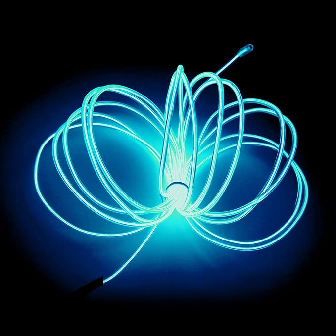 MaxLax EL Wire Ice Blue, 16.4ft/5m Portable Battery Pack Neon Light Strip 360° Cuttable Glowing Rope Lights for Parties, Halloween, DIY Decoration