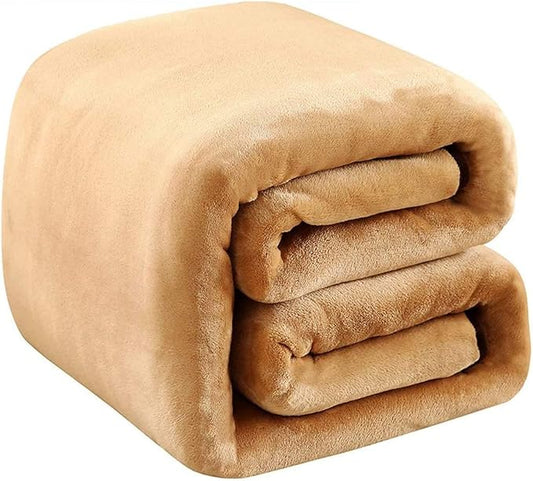 Fleece Blanket Queen Size 350GSM Lightweight Throw for The Bed Extra Soft Brush Fabric Super Warm Sofa Blanket 90" x 90"(Camel Queen)