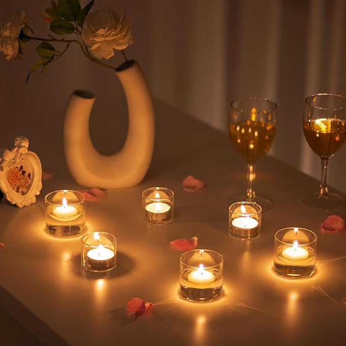 Romadedi Votive Tealight Candle Holders - 24 pcs Clear Glass Tea Light Holders Bulk Small Table Centerpieces Wedding Decor Party Dinner Home Decorations Festivals Christmas