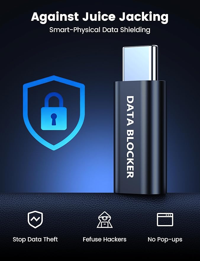 5 Pack USB Data Blocker Adapter, USBC Data Blocker for iPhone 15 16 17 and for Android Phone or for ipad, USB-C to USB-C Data Blocker Adapter Only for Charge, Protect Against Juice Jacking ( Black )