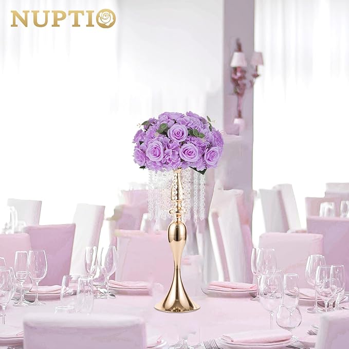 NUPTIO Flower Balls Flowers for Centerpieces: 2 Pcs 15.7 inch Diam Light Purple Artificial Rose Fake Flower Ball Arrangement Bouquet Wedding Centerpieces for Tables Wedding Centerpiece Decorations