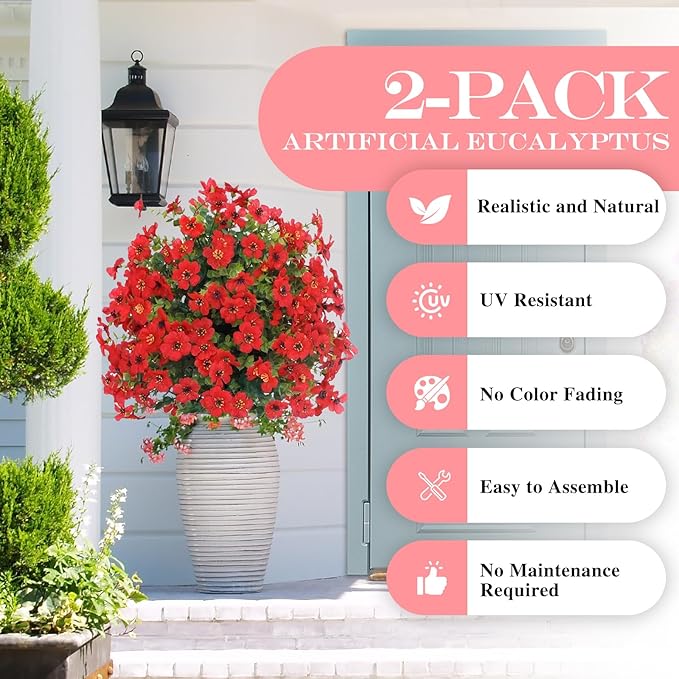 23" Set of 2 Artificial Boxwood Topiary Ball with Violet Flowers with Spikes for Outdoor, UV Resistant Faux Greenery Shrubs, Realistic Fake Bushes Plants for Garden, Yard, Front Porch, Patio Decor