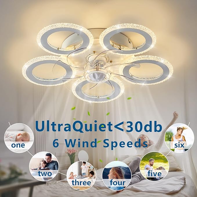 Modern Ceiling Fan with Light, 20" Personality Geometric Ceiling Fan with Lights and Remote, Ceiling Fan for Living Room Bedroom Kitchen