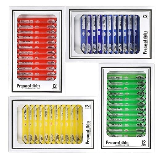 Prepared Microscope Slides for Kids, 48pcs Plastic Animals Insects Plants Flowers Sample Specimens for Students Children Homeschooling Biology Science Programs