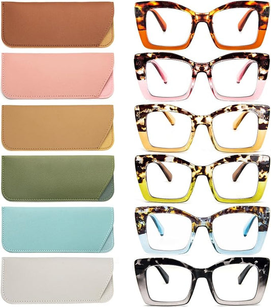 REAVEE Oversized Square Reading Glasses Oprah Style for Women, Blue Light Blocking Large Frame Computer Readers Spring Hinge