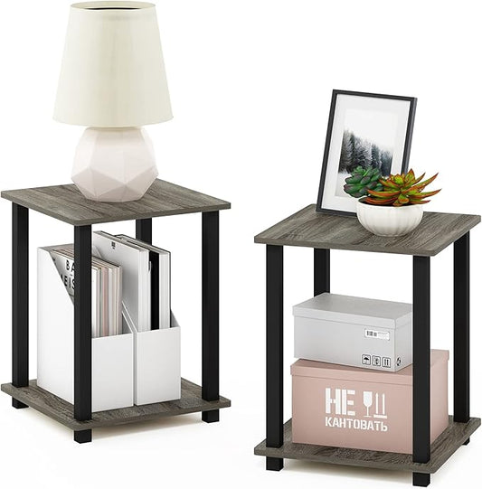 Furinno SIMPLISTIC Side Table Set of 2, 2-Tier End Table, Nightstand, Night Stand, Bedside Table, Easy Assembly, for Living Room, Bedroom, French Oak