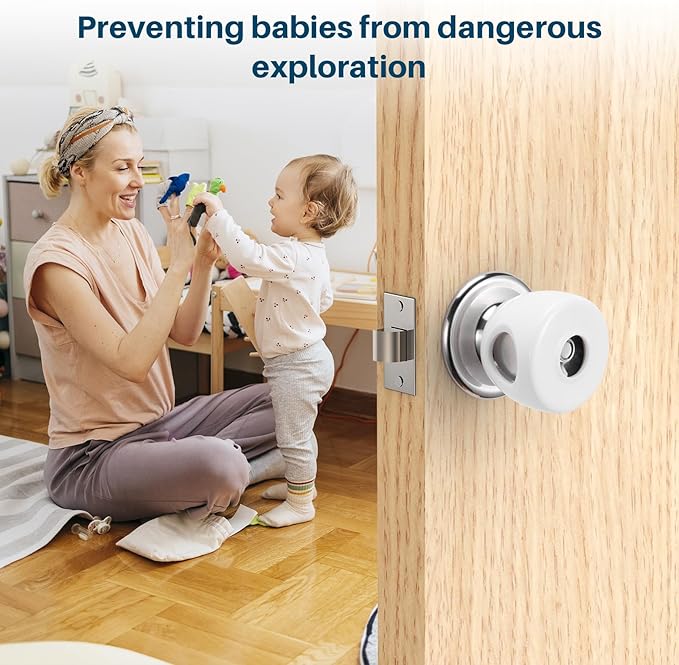 Inaya Kids Safety Door Knob Cover (4 Pack) - Prevent Children from Opening Doors, Fit Most Round Knobs - Door Knob Safety Cover for Kids, Child Proof Door Lock, Child Proof Door Locks - Translucent