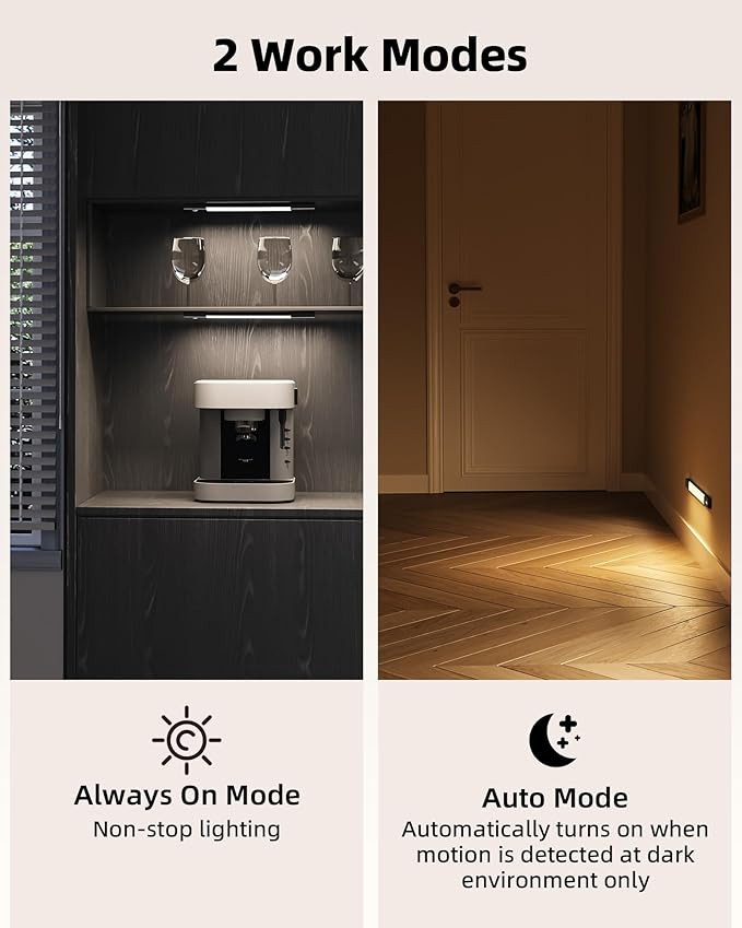 EZVALO Under Cabinet Lighting, Wireless Closet Lights, 30 LED Rechargeable Motion Sensor Light, Dimmable, 3 Color Temperatures, Counter Lights for Kitchen, Pantry, Bedroom, Wardrobe(3 Pack, Black)