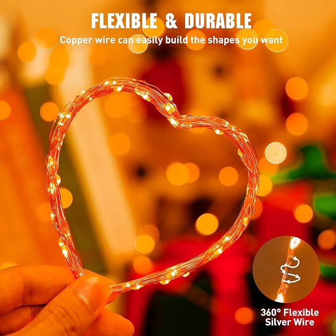 JMEXSUSS 4 Pack 50 LED Christmas Fairy Lights Battery Operated, 16.1ft Orange Fairy String Lights, Mini Orange Christmas Lights for Bedroom Garden Party Holiday Decorations