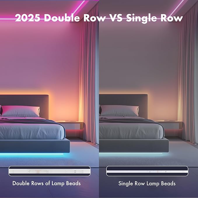LED Lights for Bedroom, 2025 Double Row 100FT 960LEDs RGB Strip Lights Music Sync Color Changing LED Lights, APP+44Key Remote Control Timed Dimming for Bedroom Home Decor(2Rollsof50FT)