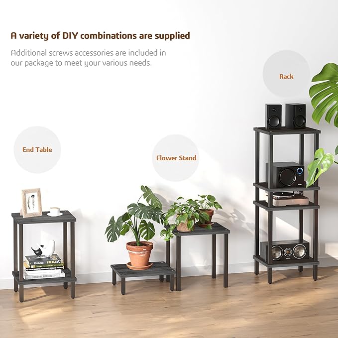 TUTOTAK End Table, Side Table, Nightstand, 2-Tier Storage Shelf, Sofa Table for Small Space, Living Room, Bed Room, Charcoal Grey TB01BY034