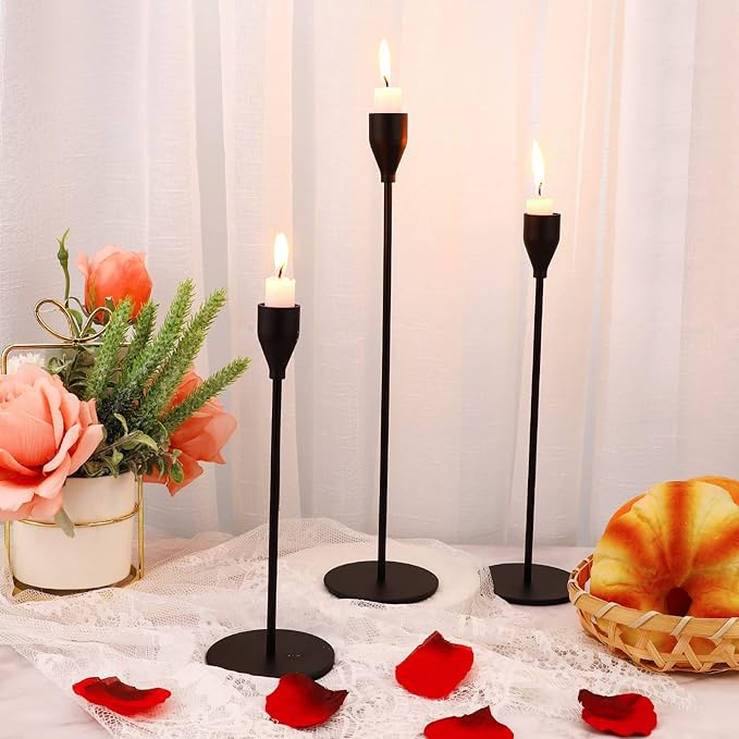 Cunhill 6 Pcs Black Taper Candle Holder Candlestick Holder Metal Candelabra Tall Candle Sticks Holders for Christmas Thanksgiving Wedding Party Table Centerpiece Decor, Fits 0.75 Inch Thick Candles