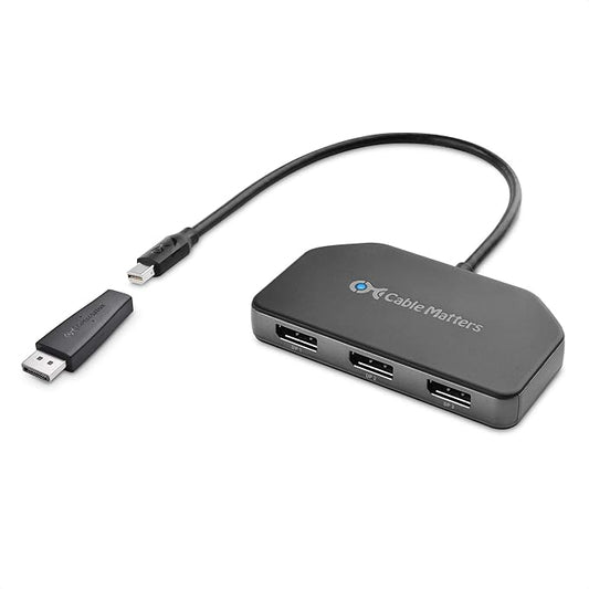 Cable Matters 101075, Triple Monitor Mini DisplayPort/DisplayPort Hub, (3X 4K Display Port Splitter) 3-Port DP 1.4 Enabled for 8K and 4K 120Hz HDR for Windows Only, NOT Compatible with macOS