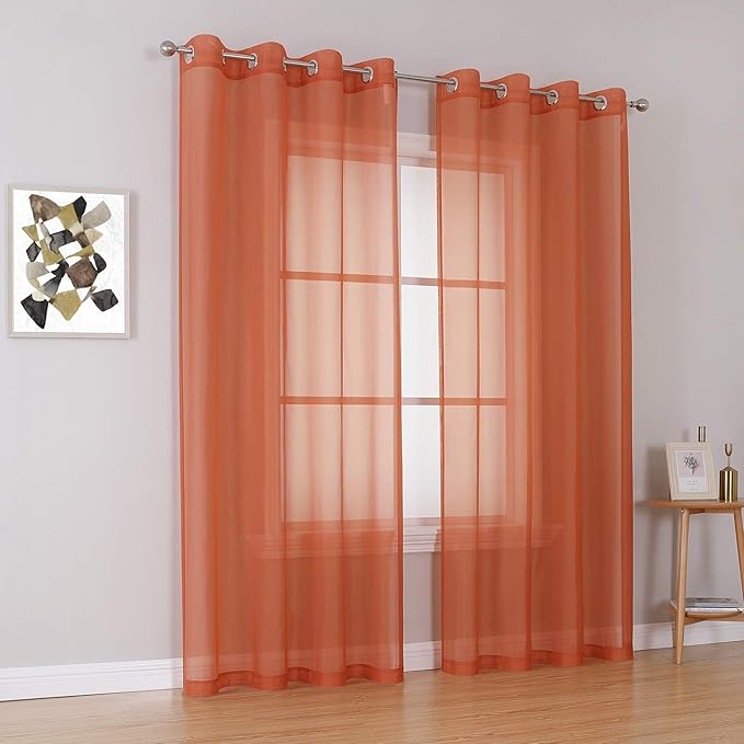 KEQIAOSUOCAI Patio Door Sheer Curtain Panels - Ceiling to Floor Extra Long Voile Drape Curtains Window Treatment for Sliding Glass Door (Burnt Orange,2 Pieces,W 54 x L 95 inches)