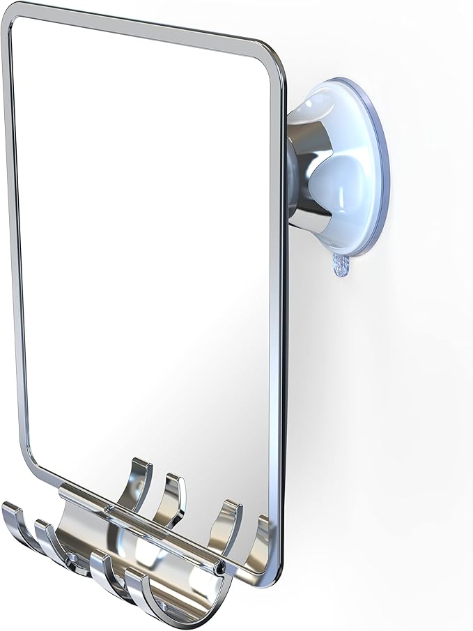 Luxo Shower Mirror, Shower Mirror fogless for Shaving with a Removable Razor Holder - Shaving Mirror for Shower with a Powerful Suction Cup - Shatterproof fogless Mirror for Shower