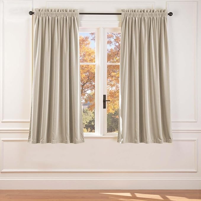 Lazzzy Velvet Blackout Curtains Thermal Insulated Room Window Drapes Super Soft Luxury Curtains for Living Room Bedroom Rod Pocket 2 Panels, Beige, 52" W x 63" L
