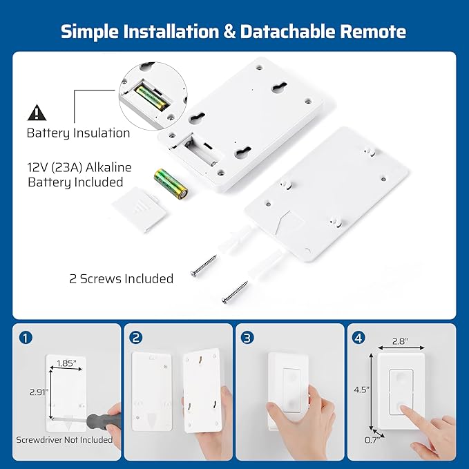 DEWENWILS Wireless Remote Light Switch, Expandable Wireless Wall Switch Kit, No Wiring, No WiFi, 100 Ft RF Range, Programmable, Remote Control Light Fixture for Lamps, Ceiling Lights, Fans