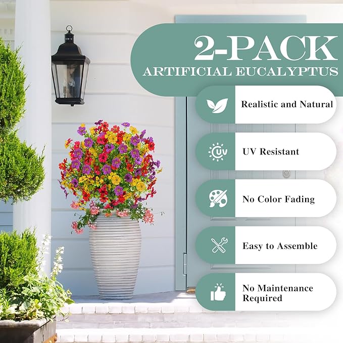 23" Set of 2 Artificial Boxwood Topiary Ball with Violet Flowers with Spikes for Outdoor, UV Resistant Faux Greenery Shrubs, Realistic Fake Bushes Plants for Garden, Yard, Front Porch, Patio Decor