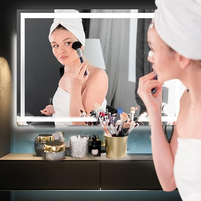 Fab Glass and Mirror LED Mirror 30x60 Inches, Led Bathroom Mirror with Lights Front and Backlit Anti-Fog Memory Brightness, Three Color Options Frameless Wall Mounted Bathroom Vanity Mirror