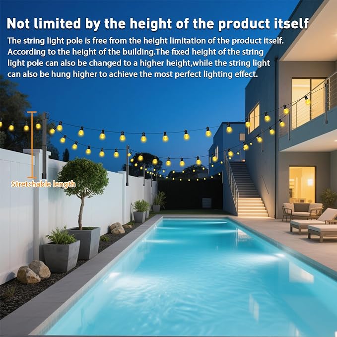 8 Pack 2.8Ft Suspension Outdoor String Light Poles for Outside String Lights Hanging,with Clip and Holder,Light Post Mounting Stand for Patio Fence Wall Garden Backyard Deck